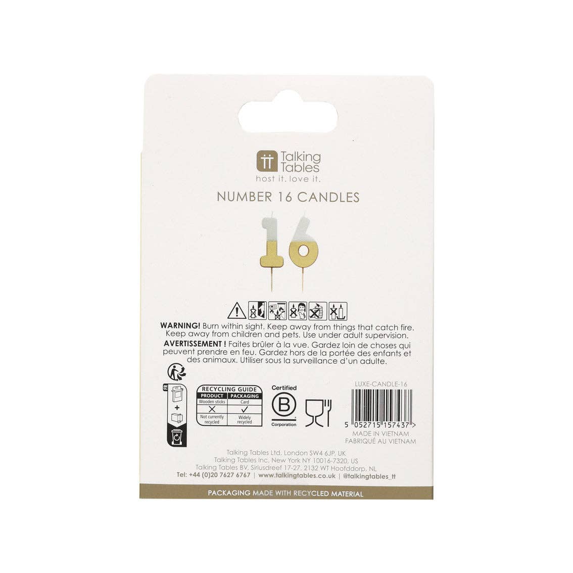 White & Gold Number Candle - 16 | Milestone Birthday |