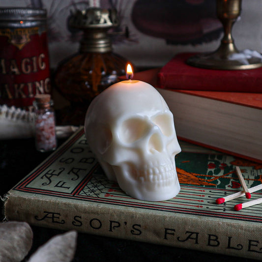 Skull Candle / Black or White Halloween Witchy Candle