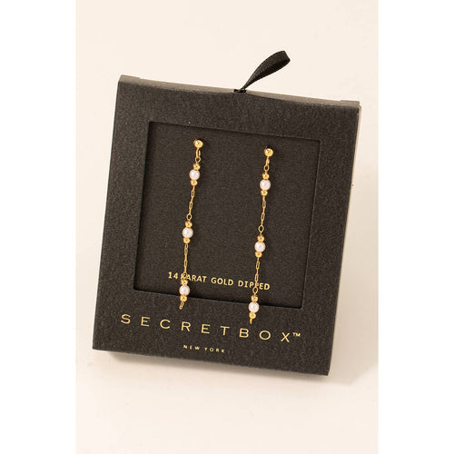 Secret Box Gold Dipped Pearl Beads Chain Dangle Earrings - Front & Company: Gift Store