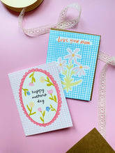 Load image into Gallery viewer, Blue Gingham &#39;Love You Mom&#39; Card
