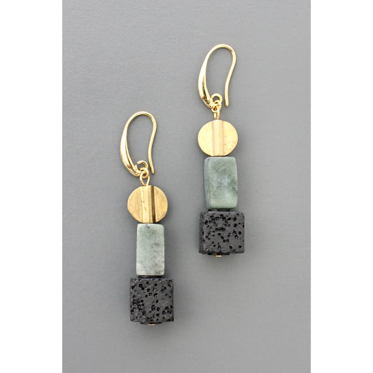 FERE46 Lava rock and serpentine earrings