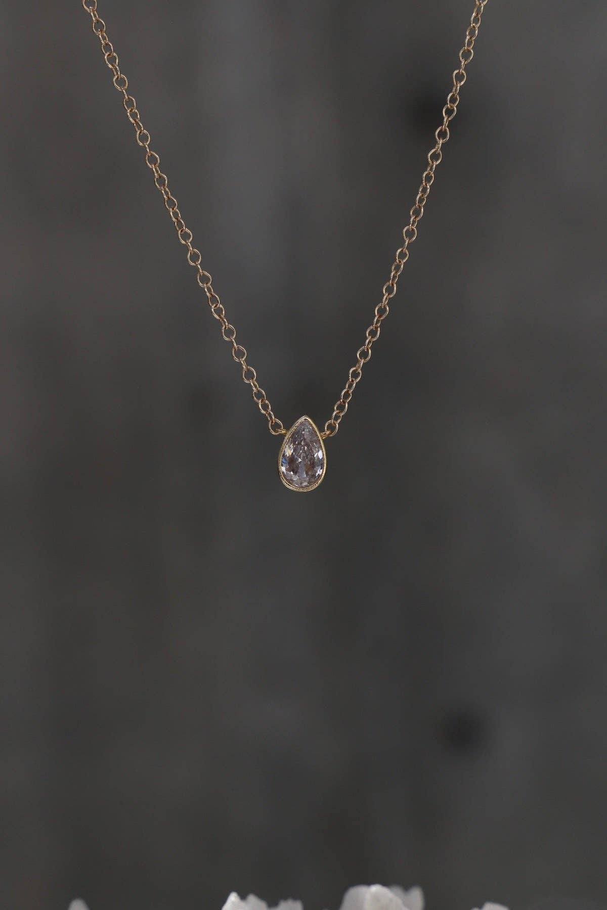 FLOATING PEAR BEZEL NECKLACE- GOLD