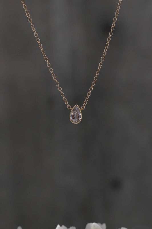 FLOATING PEAR BEZEL NECKLACE- GOLD