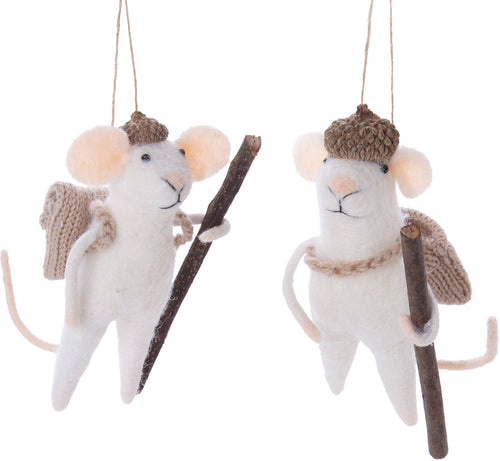 Felt Mouse Ornament: Felt mice with walking sticks or acorn hats - Front & Company: Gift Store