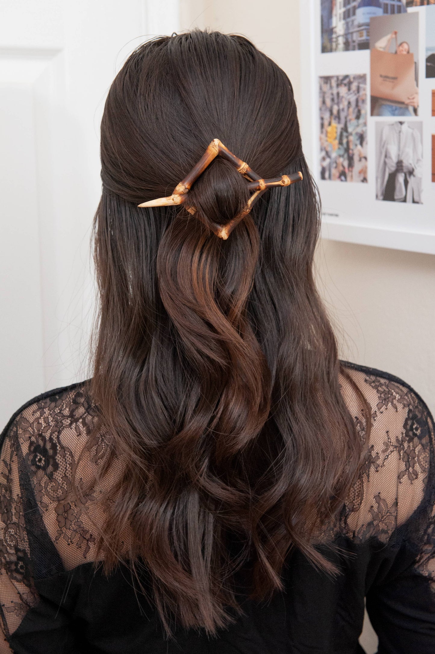 Natural Bamboo Root Square Hair Slide