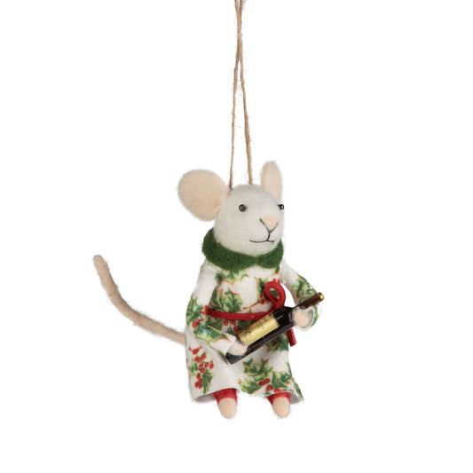 A13708:Felt mouse orn holiday clothes,wine 3 in