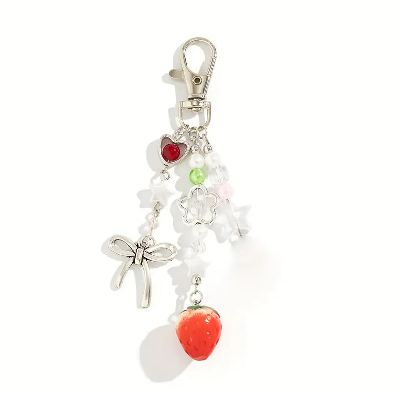 Chic Strawberry & Bow Keychain