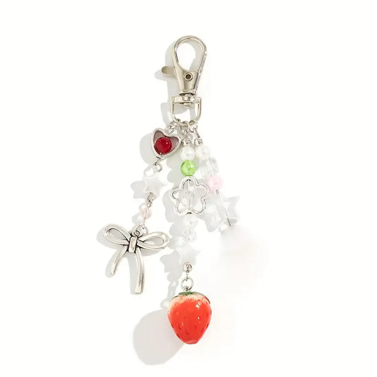 Chic Strawberry & Bow Keychain