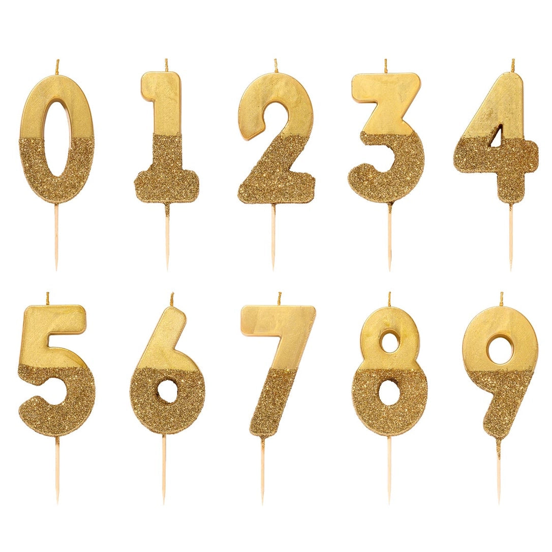 Number Candle - Gold Glitter, 0-9
