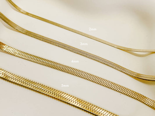N021 herringbone necklace, herringbone gold necklace