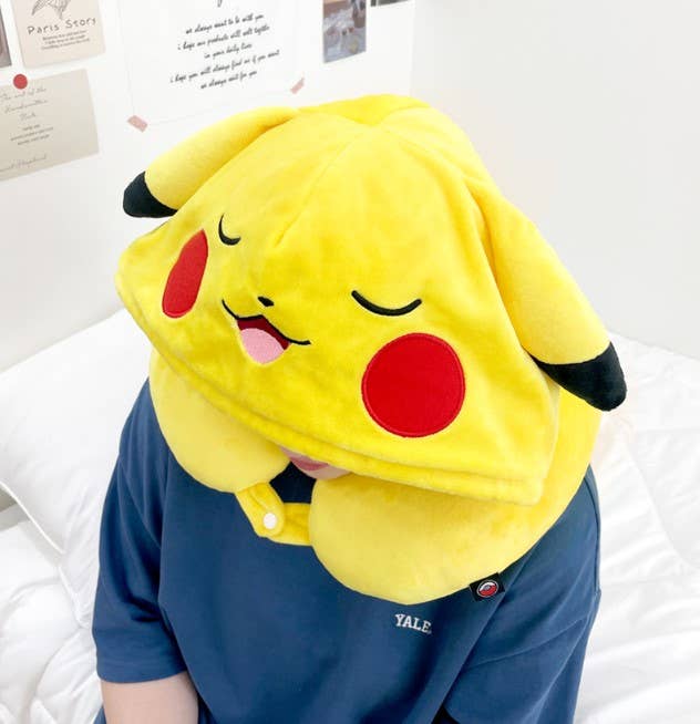 Poketmon Traveling, Daily Neck Pillow With Hoodie Cushion