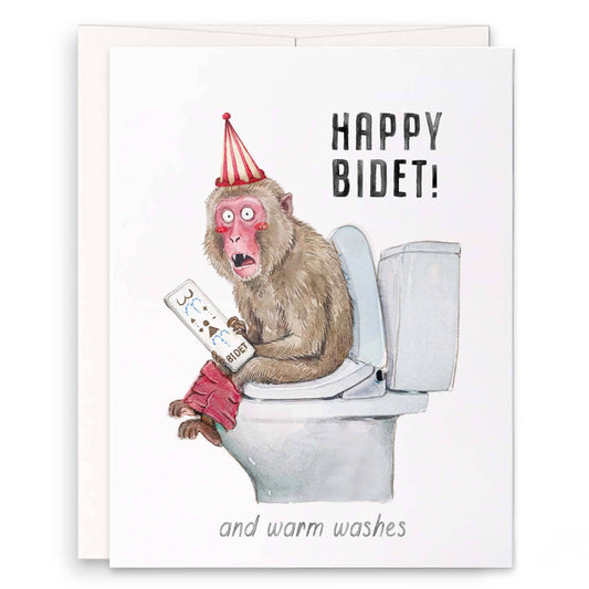 Happy Bidet Monkey - Funny Birthday Card