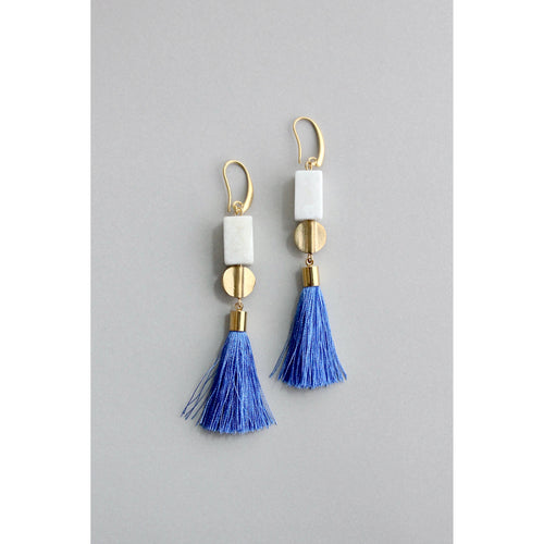 GNDE114E white and blue tassel earrings - Front & Company: Gift Store