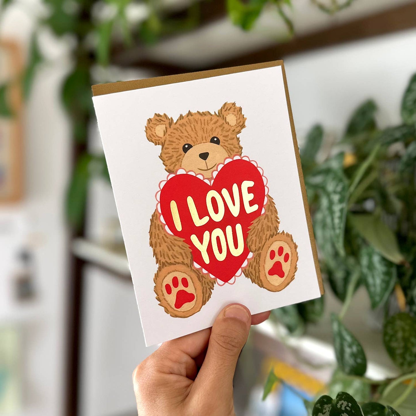 Teddy Bear with Heart Valentines Day Card *Foil Stamped*