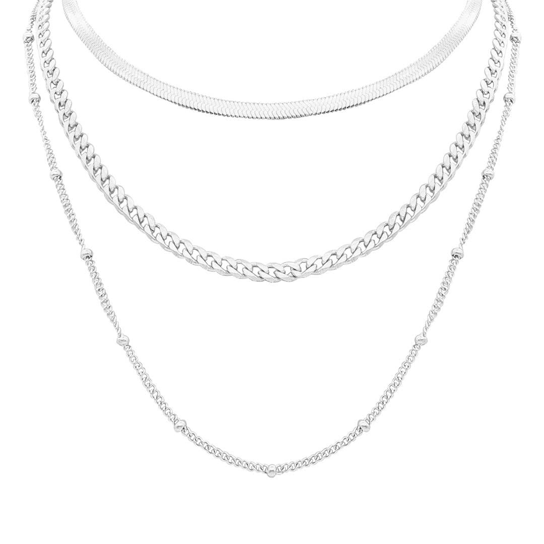Triple Layered Chain Necklace silver gold