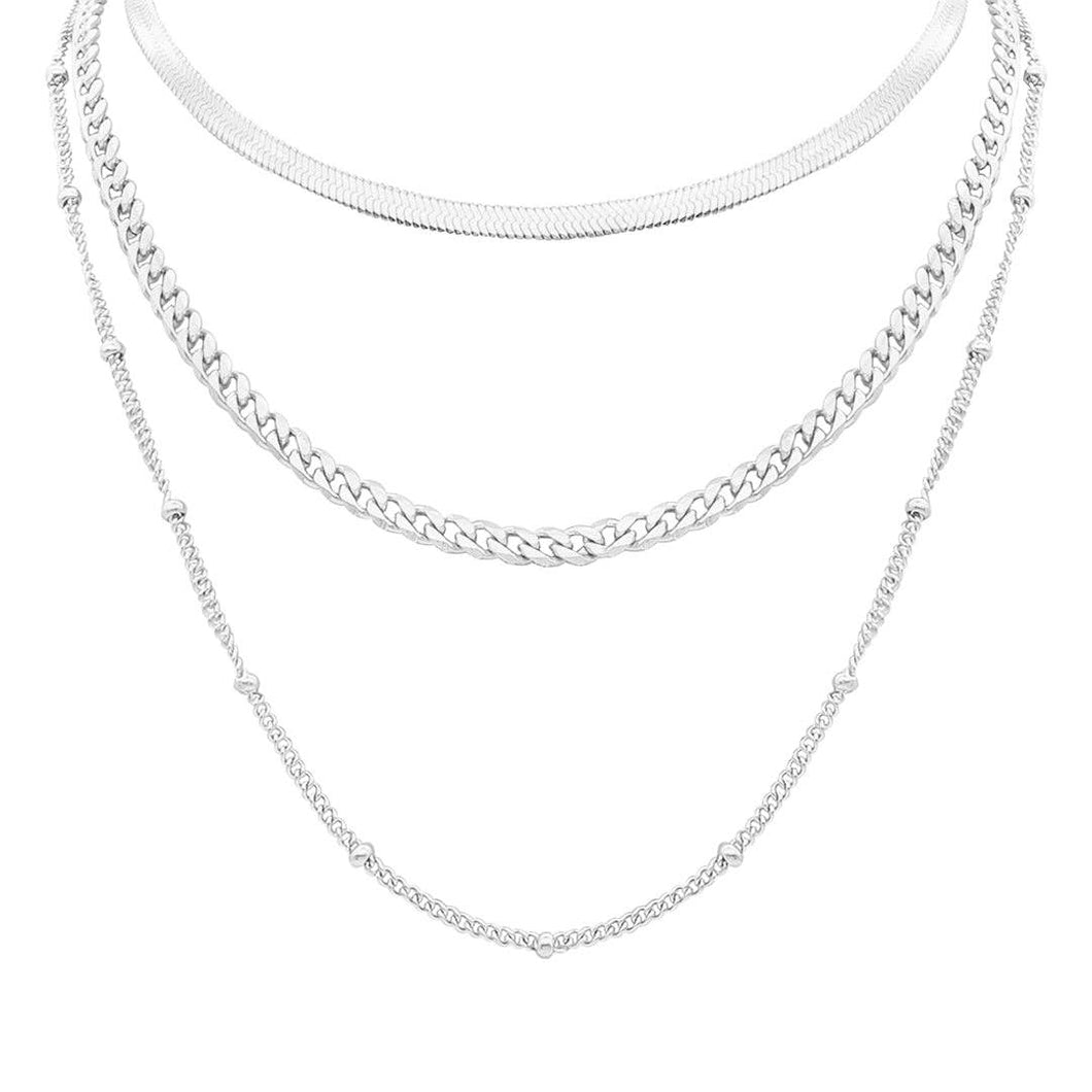 Triple Layered Chain Necklace silver gold