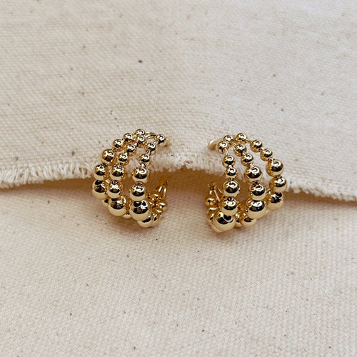 18k Gold Filled Triple Line Beaded C Hoop Earrings - Front & Company: Gift Store