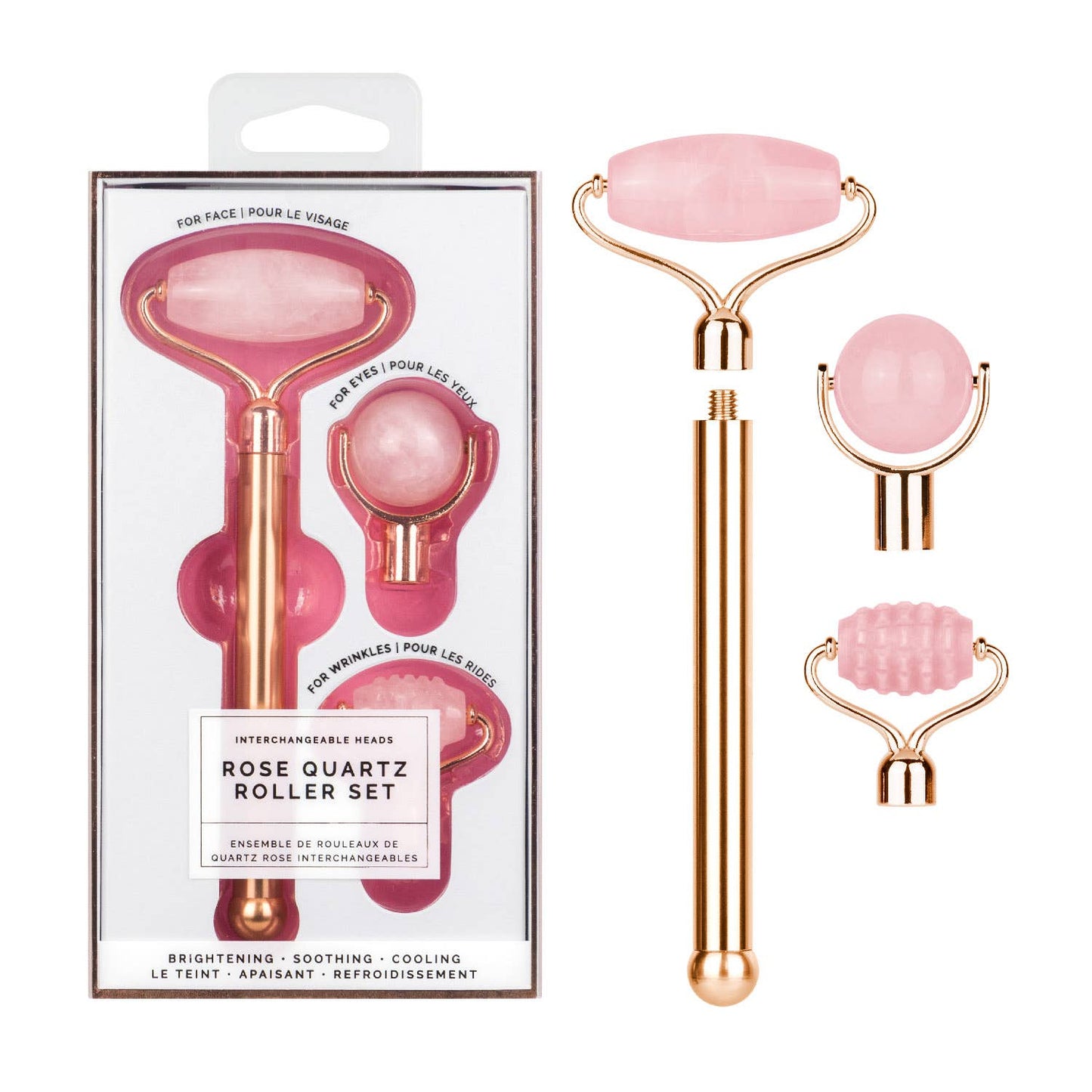 Lindo Rose Quartz Roller Set - Interchangeable Heads