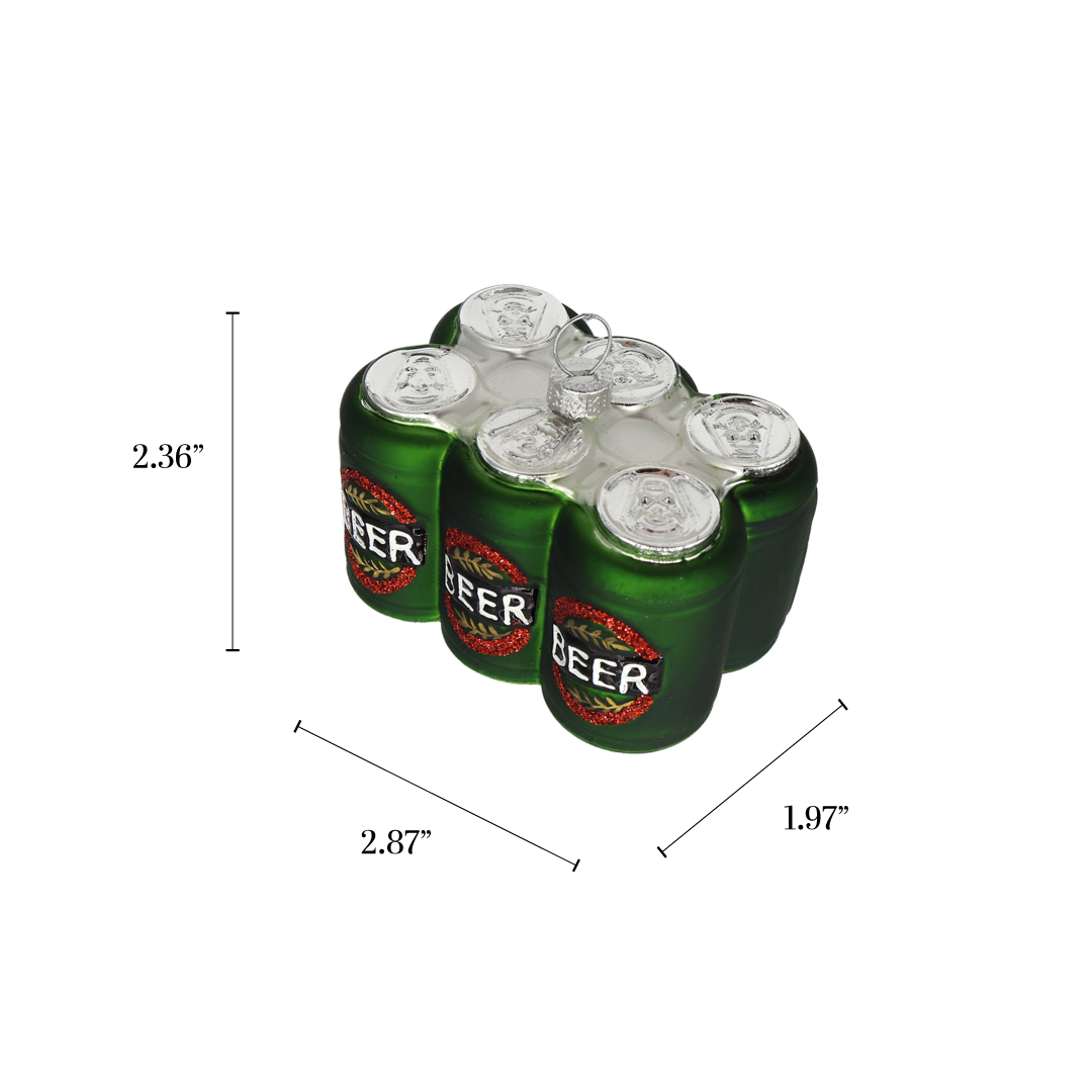 6 Pack Beer, Hand Painted Novelty Glass Holiday Ornament