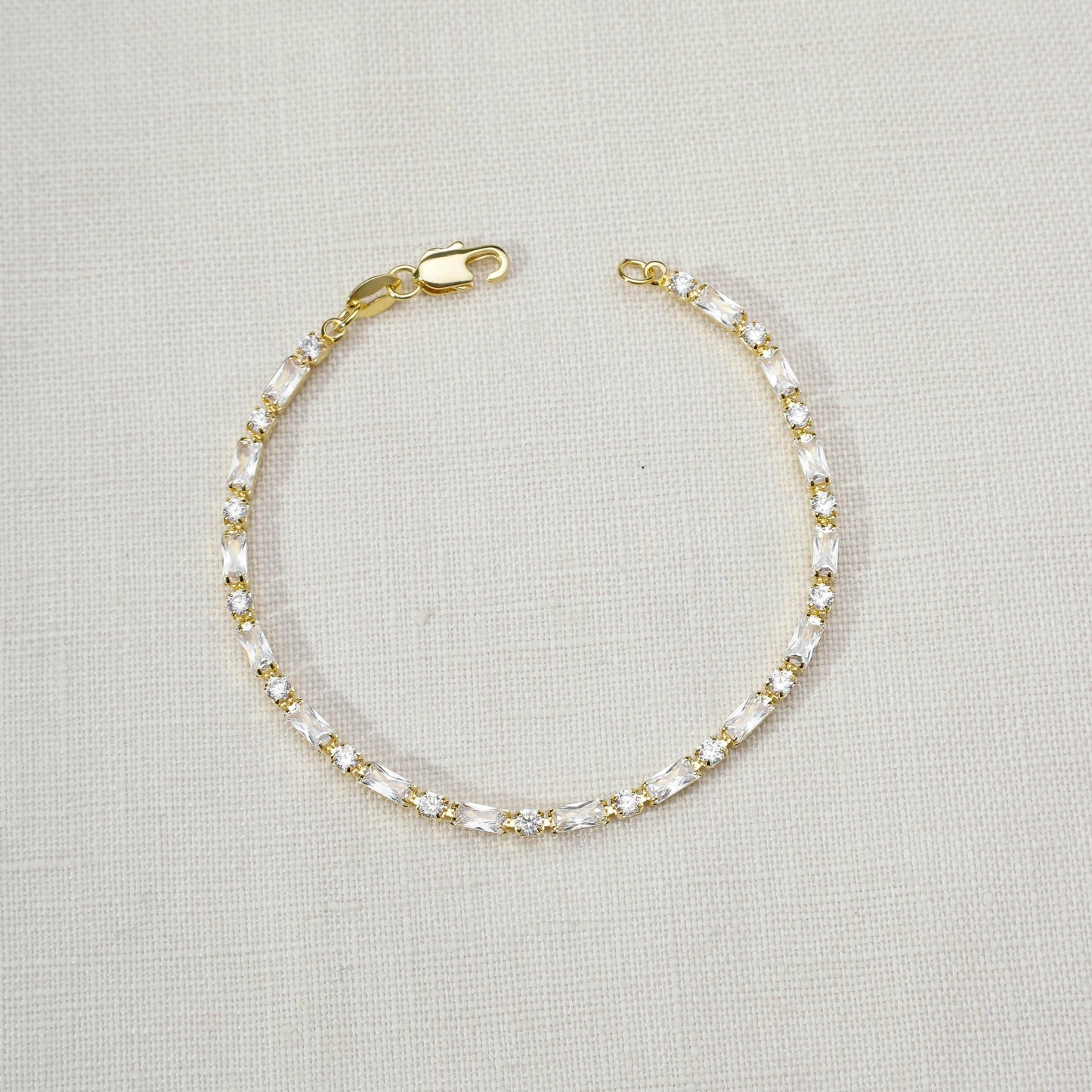 18k Gold Filled Baguette and Round Cut Cubic Zirconia Tennis Bracelet