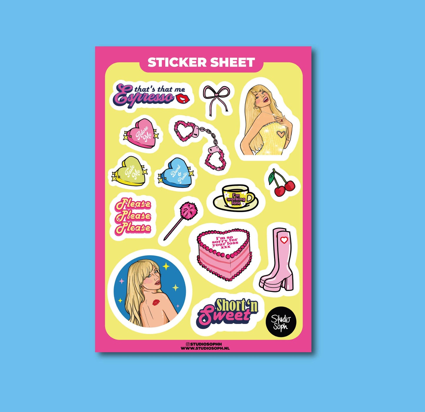 Pop Girl Pink Yellow A5 Sticker Sheet