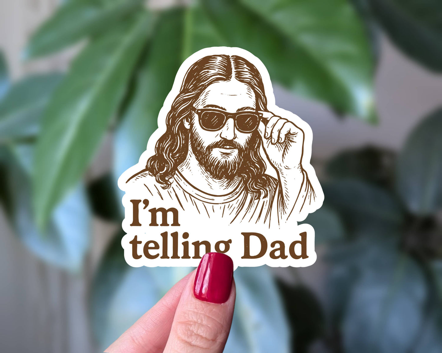 I'm Telling Dad Jesus Sticker, Religious Joke Humor Decal