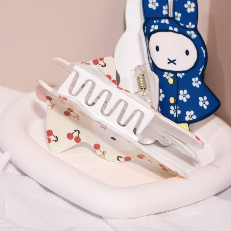 Cartoon Cherry & Floral Raincoat Print Bunny Hair Claw Clip