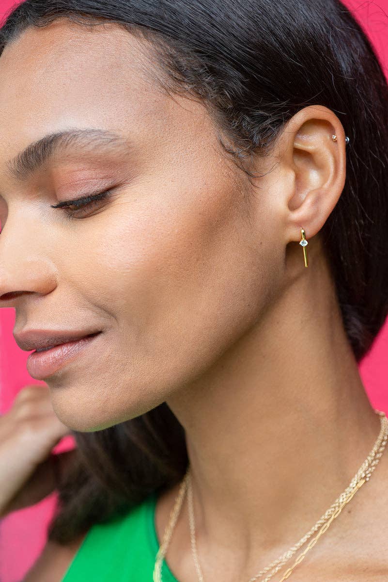 Arc Pull Through Hoop Earrings with Crystal