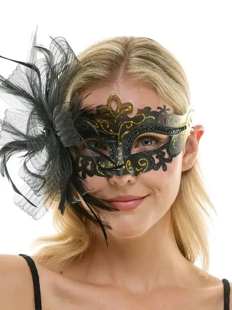 Black And Gold Crown Masquerade Fascinator Mask