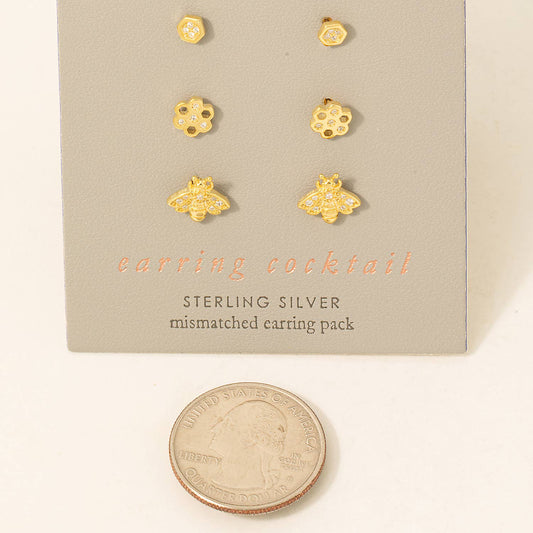 Sterling Silver Bumblee Bee Theme Stud Earrings Set