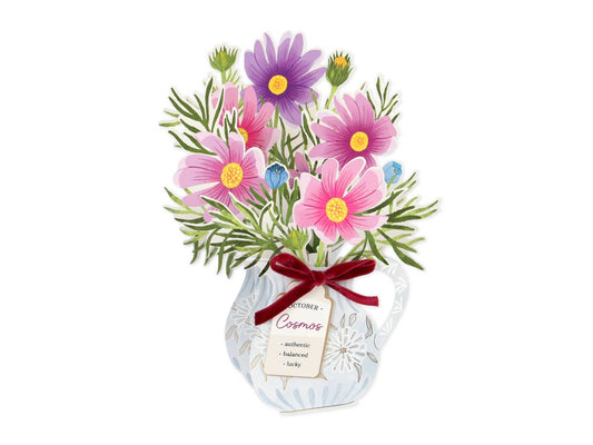 Cosmos Floral Pop-up Card with Bow Embellishment