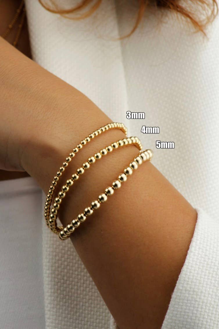 Gold Beads Bracelets- 14K Gold Steel Bead Stretch Bracelets