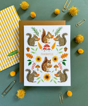 Load image into Gallery viewer, Thankful Squirrels with Pumpkin Pie Thanksgiving Card
