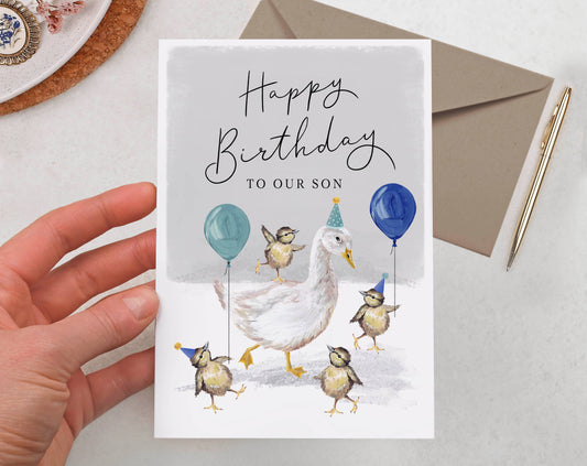 Son Birthday Card | Goose & Duck Party | Cute Greeting Card