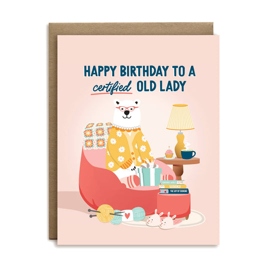 Certified old lady birthday greeting card