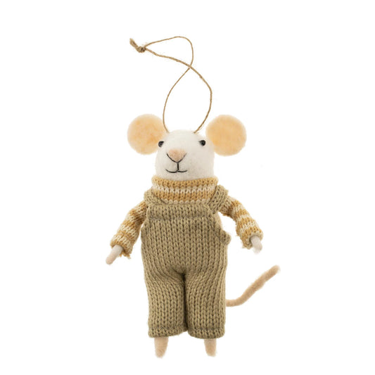 Felt Mouse Ornament:  Overalls Olive Holiday Ornament