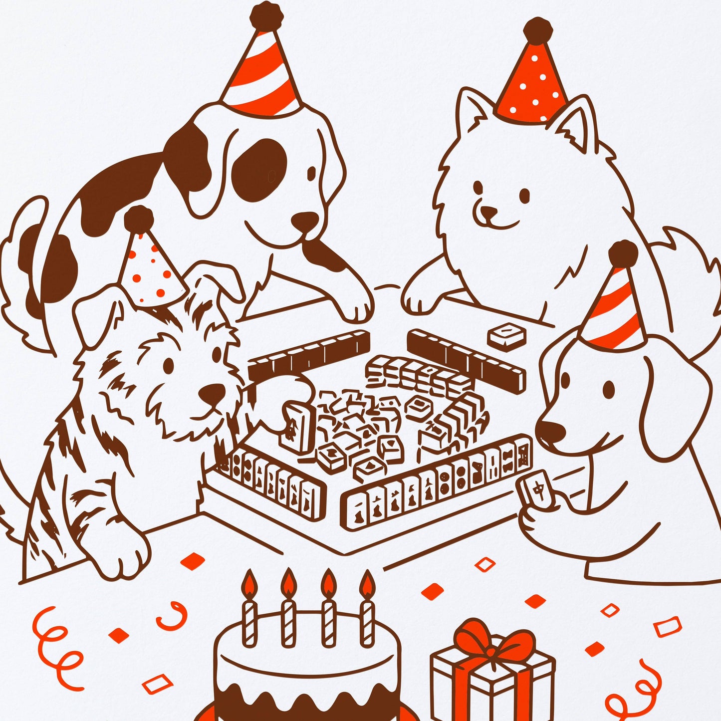 Mahjong Birthday Dogs Card