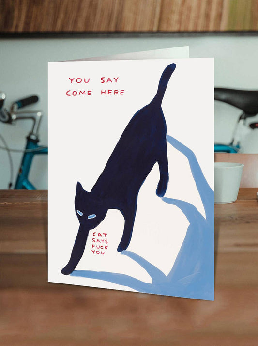 David Shrigley Funny Birthday Card - Cat Says Fuck You
