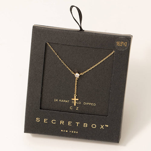 Secret Box Dainty Cross Charm Y Necklace - Front & Company: Gift Store