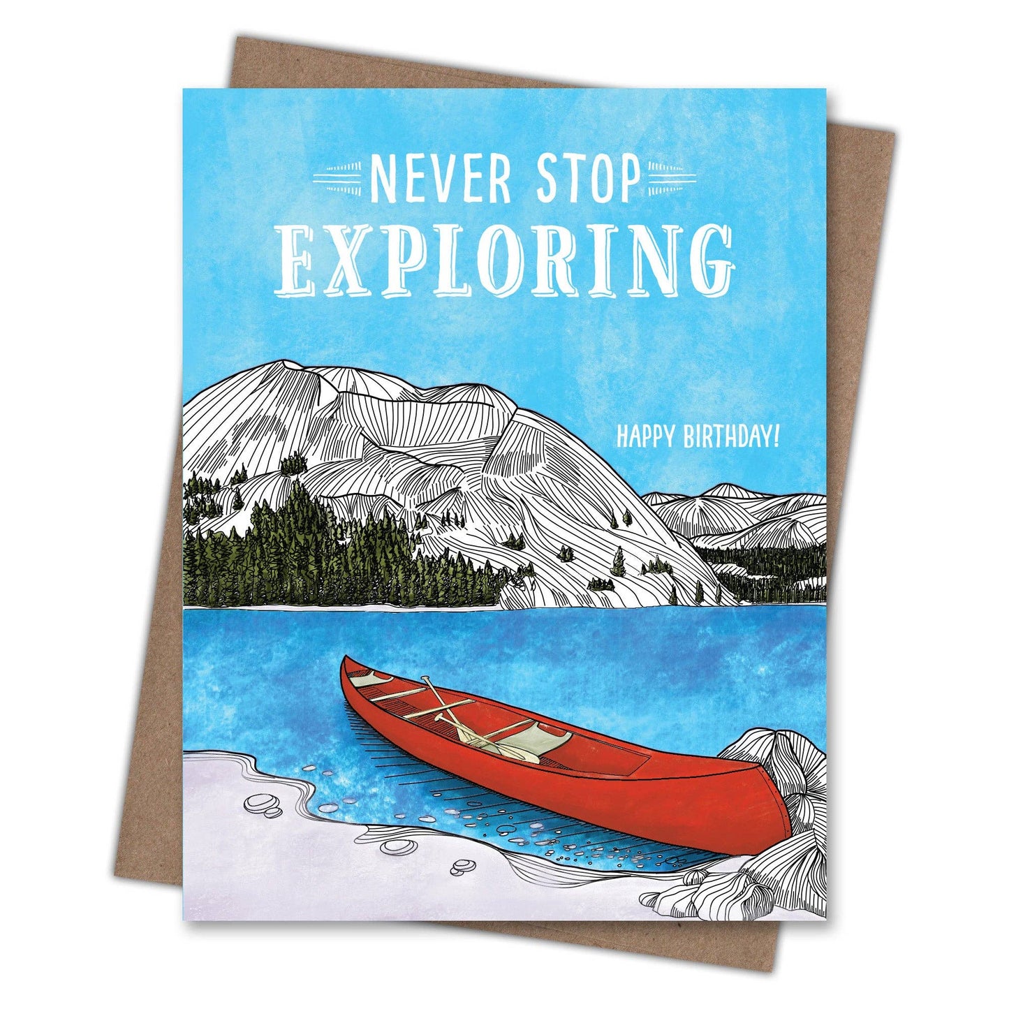 Never Stop Exploring Canoe - Recycled Birthday Card for Paddlers