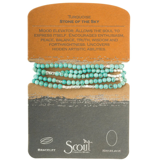 Stone Wrap Bracelet/Necklace - Turquoise/Silver/Stone of