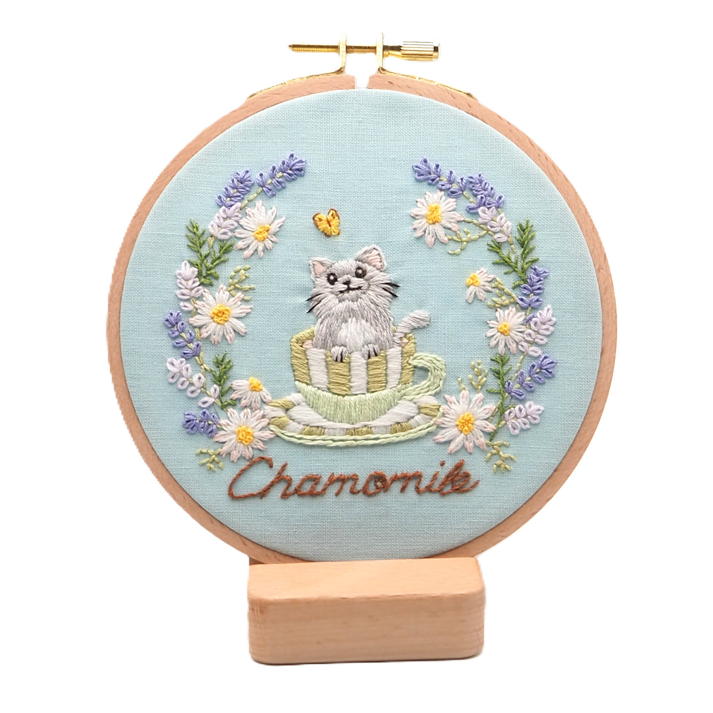 DIY Embroidery Kit Chamomile Tea / from Cat & Tea Collection