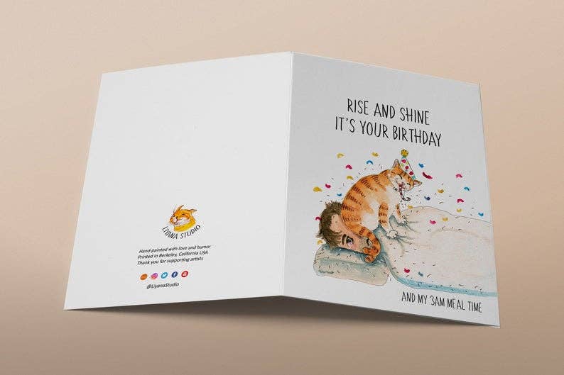 Rise And Shine Naughty Cat - Funny Birthday Card