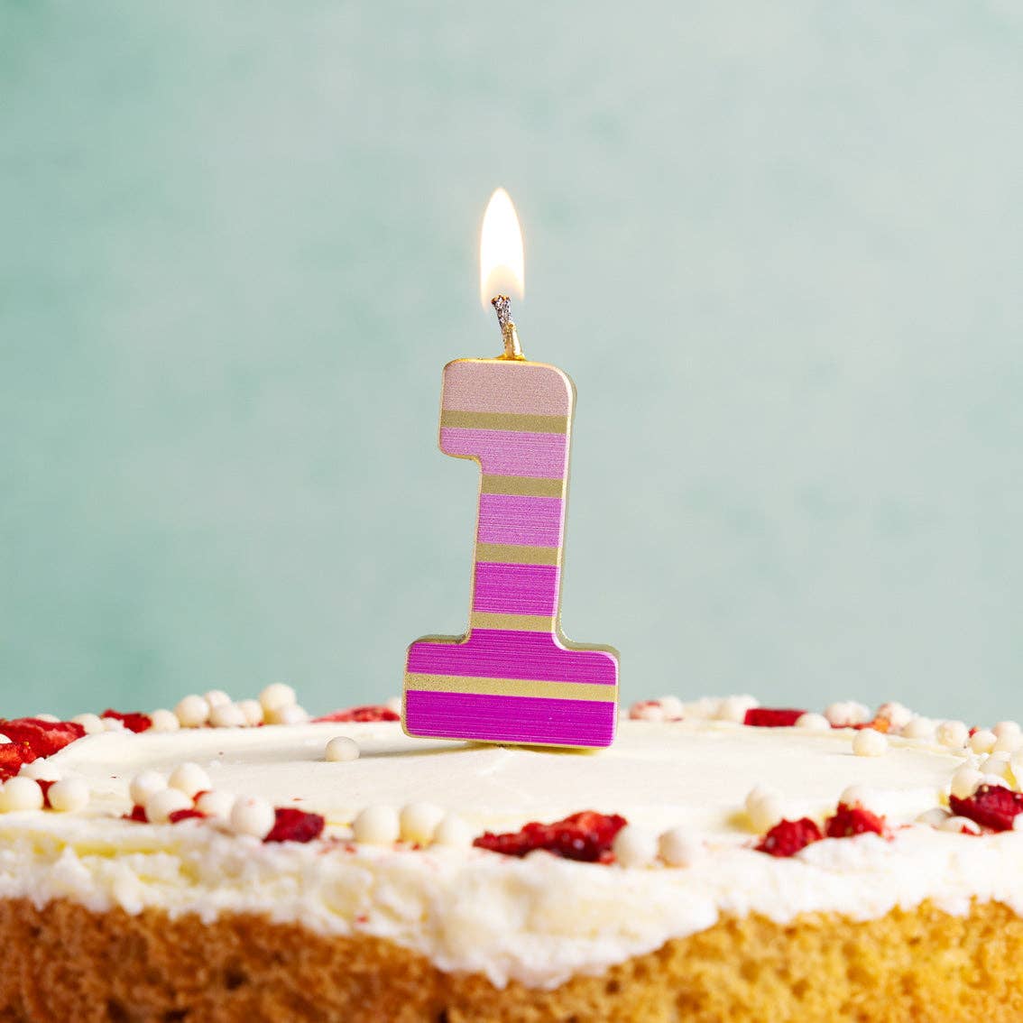 Pink & Gold Number Birthday Candle - 1 | Cake Candles |