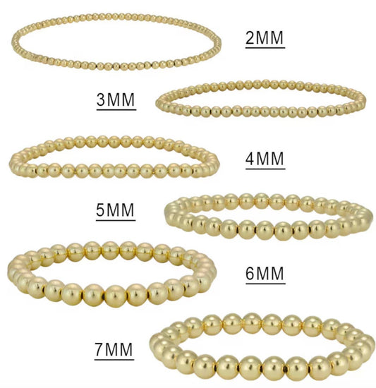 Gold Beads Bracelets- 14K Gold Steel Bead Stretch Bracelets