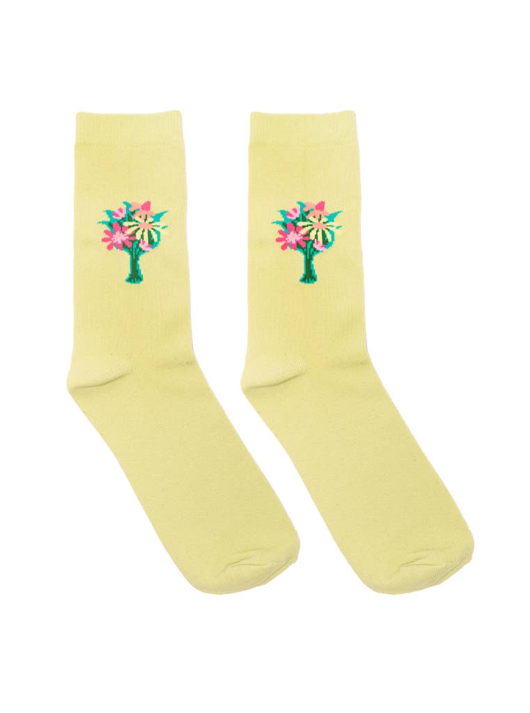 3D Packaged Crew Socks - Flower Bouquet - Green, not Yellow