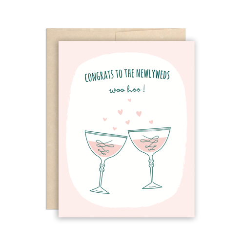 Newlywed Woohoo Congratulations Champagne Wedding Card - Front & Company: Gift Store