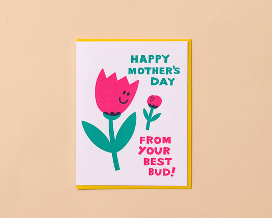 Cute Letterpress Mother's Day Greeting Card - Best Bud