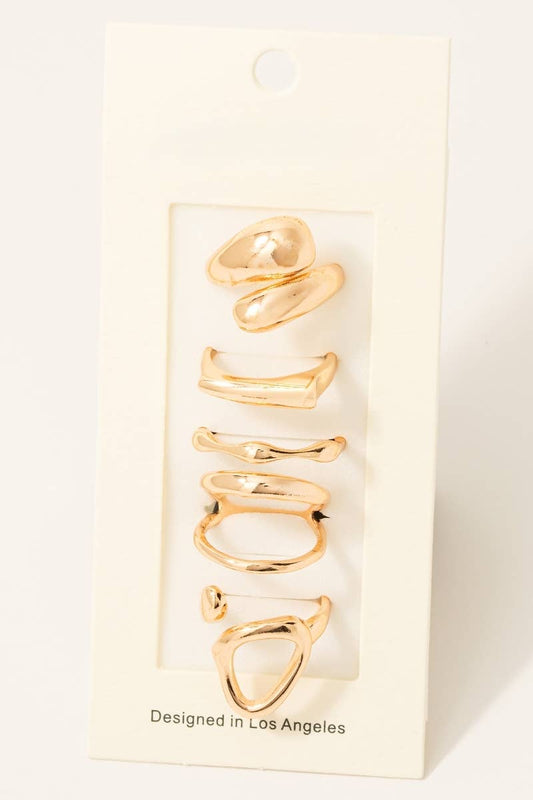 Assorted Warped Metallic Dainty Band Rings Set