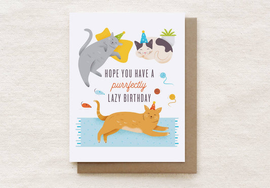 Purrfectly Lazy Birthday - Cats Birthday Card